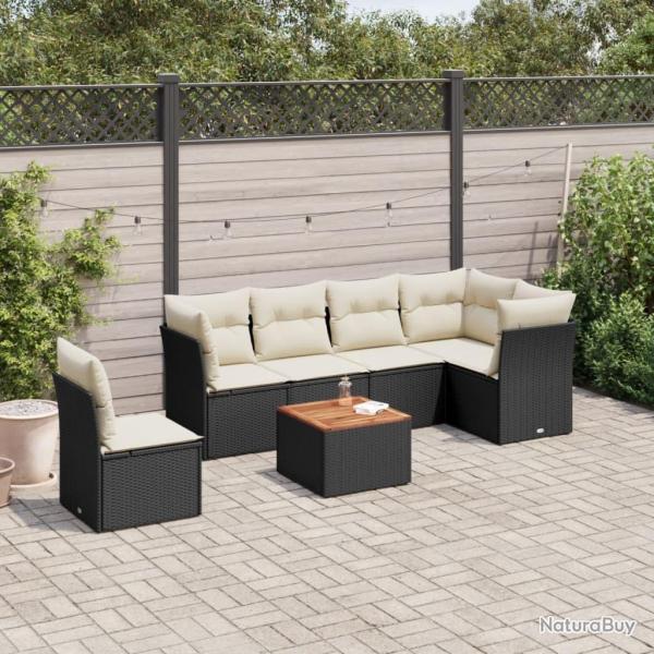 Salon de jardin 7 pcs avec coussins noir r�sine tress�e