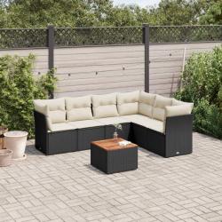 Salon de jardin 7 pcs avec coussins noir r&eacute;sine tress&eacute;e