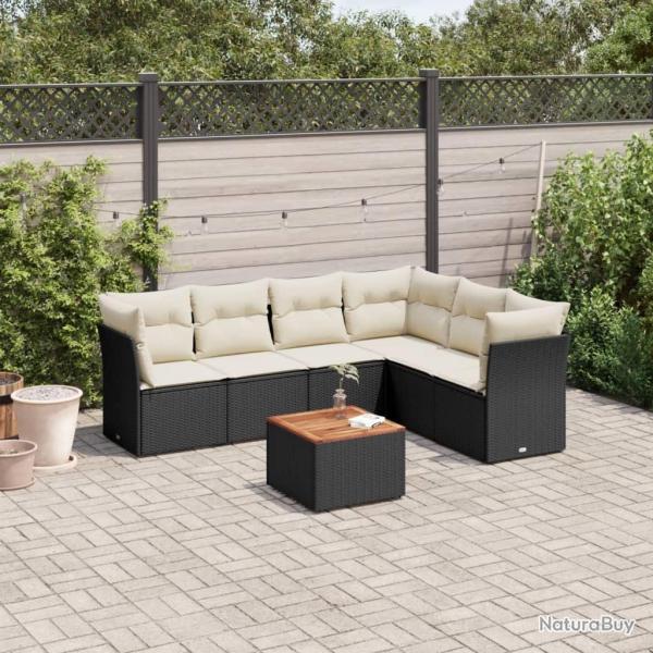 Salon de jardin 7 pcs avec coussins noir r�sine tress�e