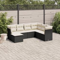 Salon de jardin 7 pcs avec coussins noir r&eacute;sine tress&eacute;e