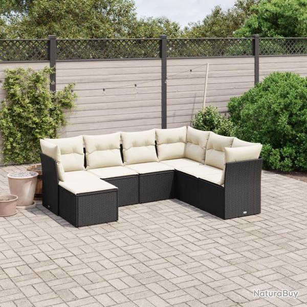 Salon de jardin 7 pcs avec coussins noir r�sine tress�e
