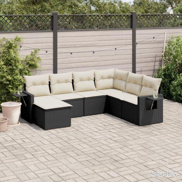 Salon de jardin 7 pcs avec coussins noir r�sine tress�e