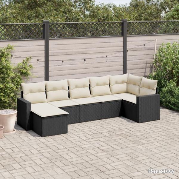 Salon de jardin 7 pcs avec coussins noir r�sine tress�e