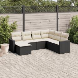 Salon de jardin 7 pcs avec coussins noir r&eacute;sine tress&eacute;e