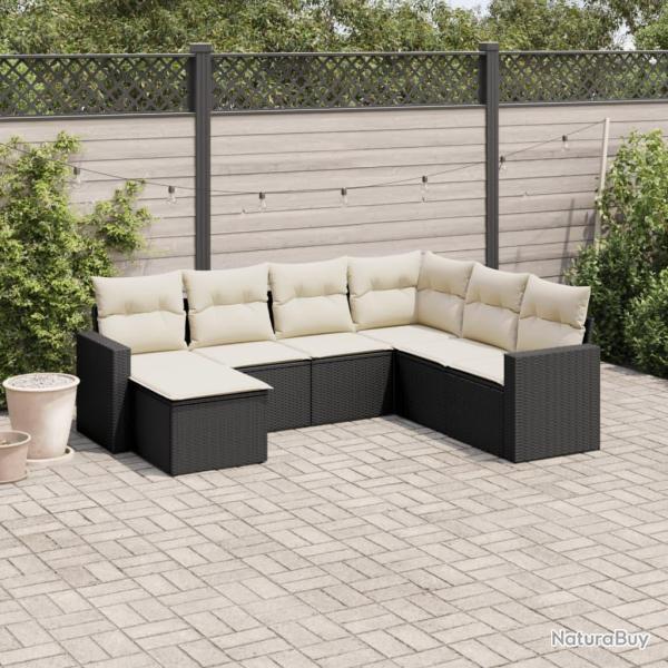 Salon de jardin 7 pcs avec coussins noir r�sine tress�e