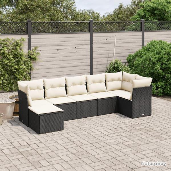 Salon de jardin 7 pcs avec coussins noir r�sine tress�e
