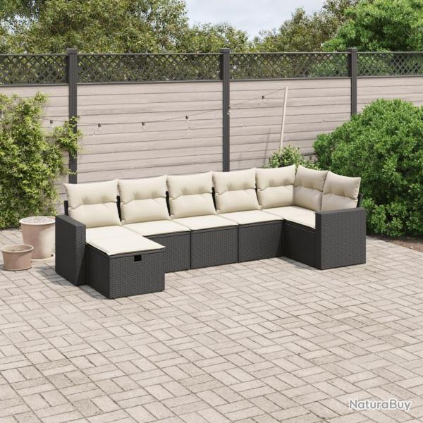 Salon de jardin 7 pcs avec coussins noir r�sine tress�e