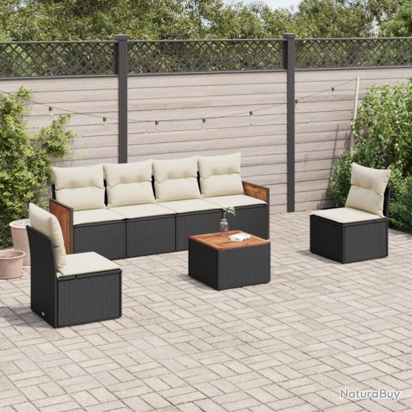 Salon de jardin 7 pcs avec coussins noir r�sine tress�e
