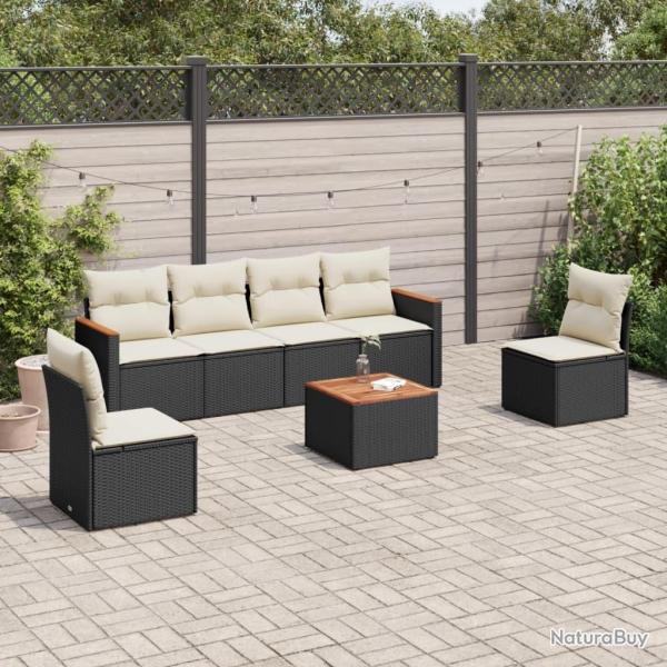 Salon de jardin 7 pcs avec coussins noir r�sine tress�e