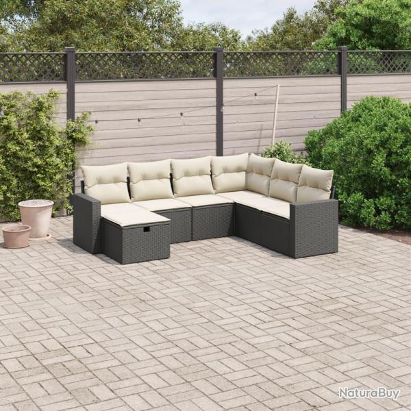 Salon de jardin 7 pcs avec coussins noir r�sine tress�e