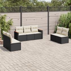 Salon de jardin 7 pcs avec coussins noir r&eacute;sine tress&eacute;e