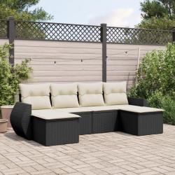 Salon de jardin 6 pcs avec coussins noir r&eacute;sine tress&eacute;e