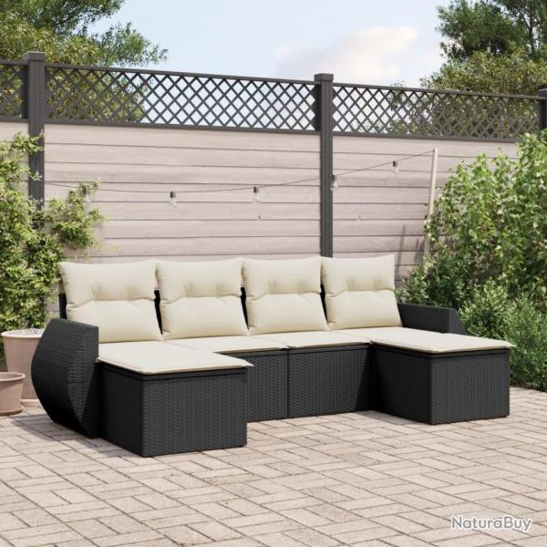 Salon de jardin 6 pcs avec coussins noir r�sine tress�e
