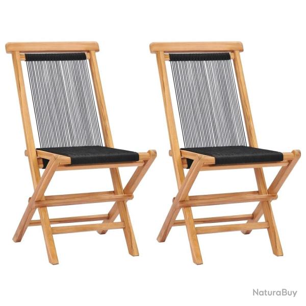 Chaises pliables de jardin lot de 2 Bois teck solide et corde
