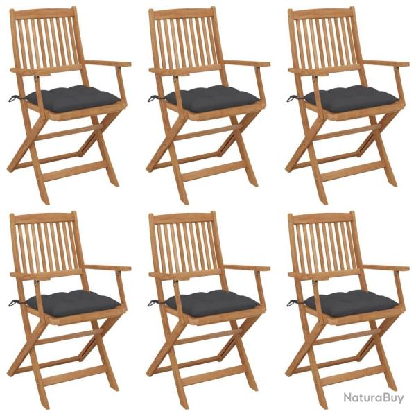 Chaises pliables de jardin lot de 6 avec coussins Bois d'acacia