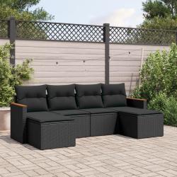 Salon de jardin 6 pcs avec coussins noir r&eacute;sine tress&eacute;e