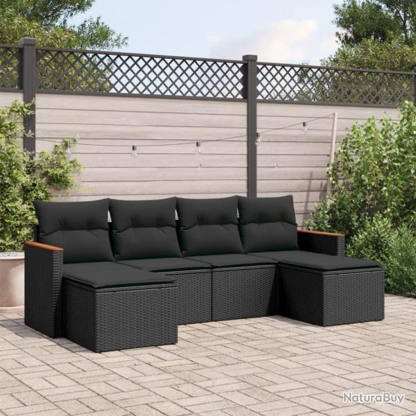 Salon de jardin 6 pcs avec coussins noir r�sine tress�e