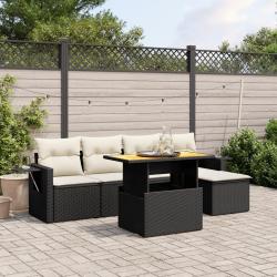 Salon de jardin 6 pcs avec coussins noir r&eacute;sine tress&eacute;e