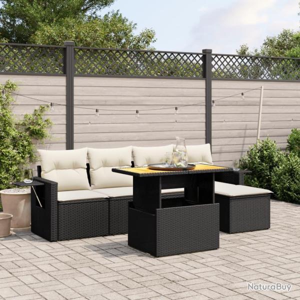 Salon de jardin 6 pcs avec coussins noir r�sine tress�e