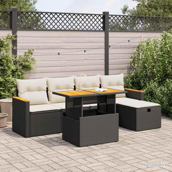 Salon de jardin 6 pcs avec coussins noir r�sine tress�e