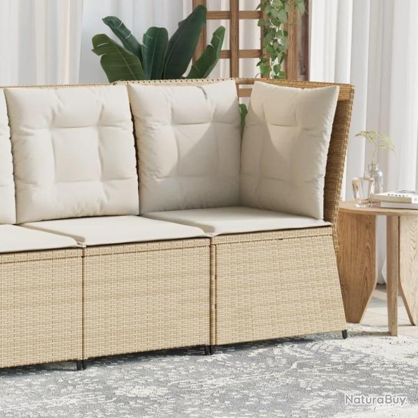 Canap� d'angle de jardin avec coussins beige r�sine tress�e