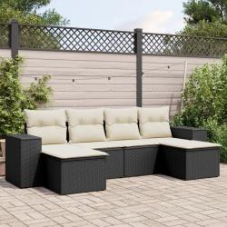 Salon de jardin 6 pcs avec coussins noir r&eacute;sine tress&eacute;e
