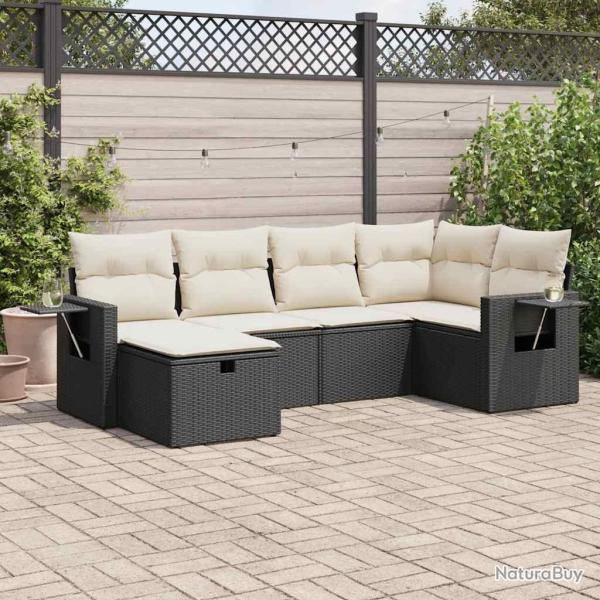 Salon de jardin 6 pcs avec coussins noir r�sine tress�e