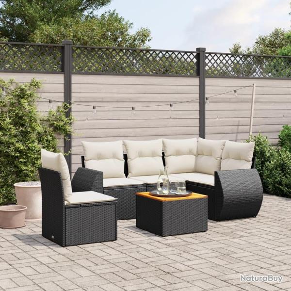 Salon de jardin 6 pcs avec coussins noir r�sine tress�e