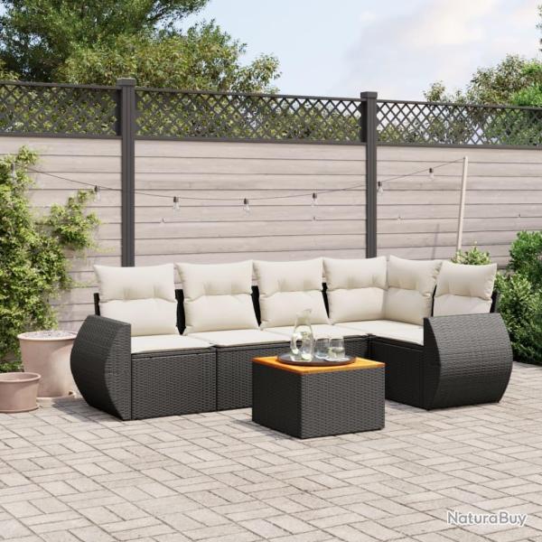 Salon de jardin 6 pcs avec coussins noir r�sine tress�e