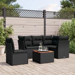Salon de jardin 6 pcs avec coussins noir r&eacute;sine tress&eacute;e
