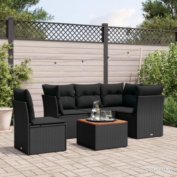 Salon de jardin 6 pcs avec coussins noir r�sine tress�e