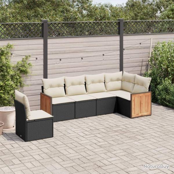 Salon de jardin 6 pcs avec coussins noir r�sine tress�e