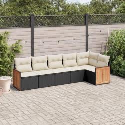 Salon de jardin 6 pcs avec coussins noir r&eacute;sine tress&eacute;e