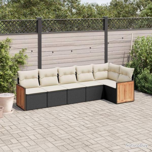 Salon de jardin 6 pcs avec coussins noir r�sine tress�e