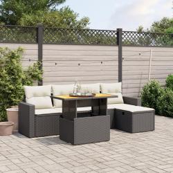 Salon de jardin 6 pcs avec coussins noir r&eacute;sine tress&eacute;e