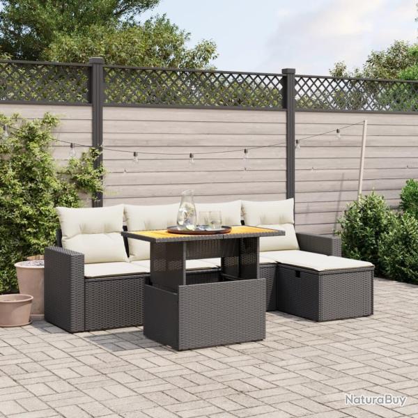 Salon de jardin 6 pcs avec coussins noir r�sine tress�e