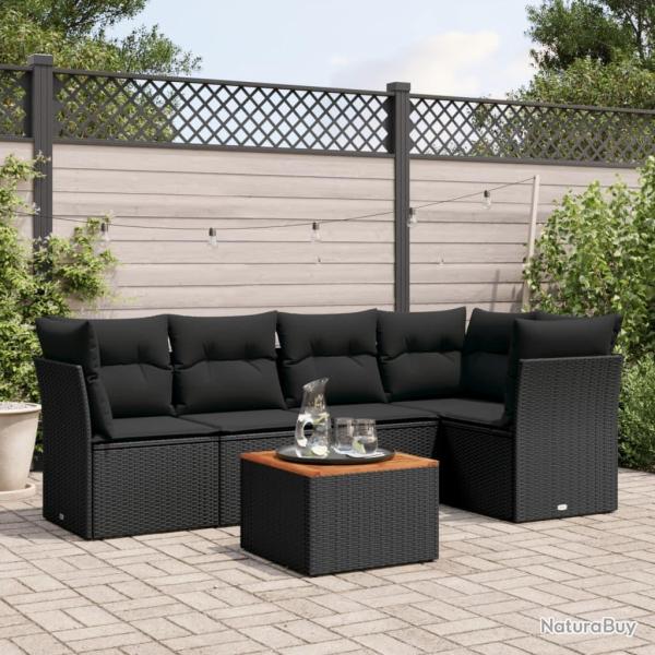Salon de jardin 6 pcs avec coussins noir r�sine tress�e
