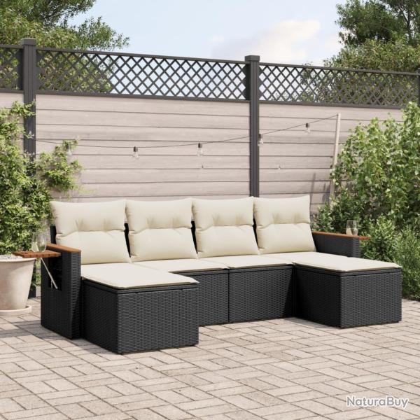 Salon de jardin 6 pcs avec coussins noir r�sine tress�e