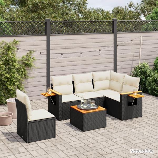 Salon de jardin 6 pcs avec coussins noir r�sine tress�e