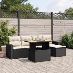 Salon de jardin 6 pcs avec coussins noir r&eacute;sine tress&eacute;e