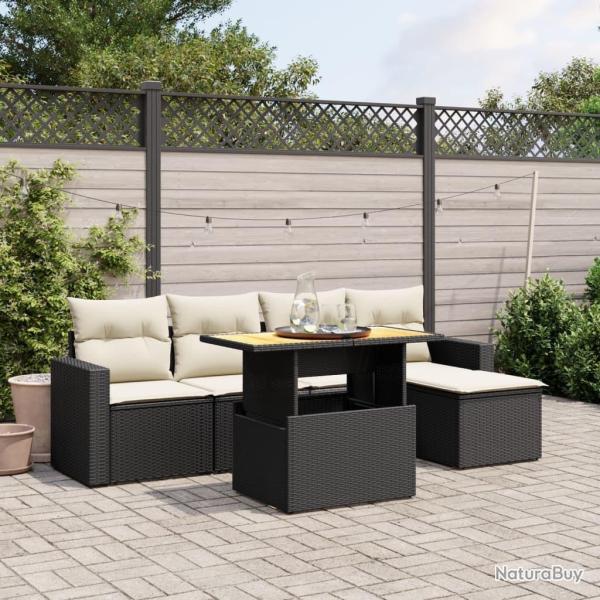 Salon de jardin 6 pcs avec coussins noir r�sine tress�e