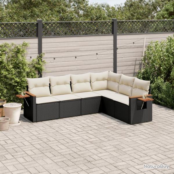 Salon de jardin 6 pcs avec coussins noir r�sine tress�e