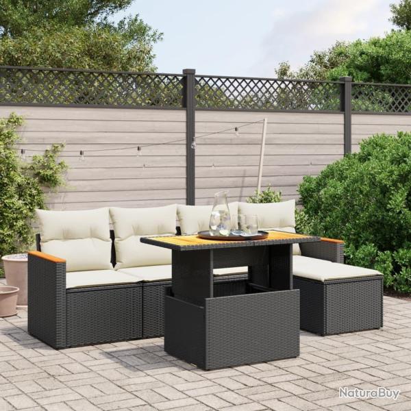Salon de jardin 6 pcs avec coussins noir r�sine tress�e