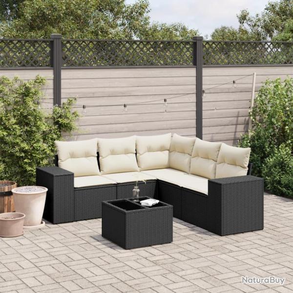 Salon de jardin 6 pcs avec coussins noir r�sine tress�e