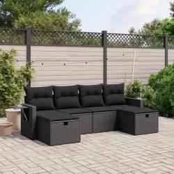 Salon de jardin 6 pcs avec coussins noir r&eacute;sine tress&eacute;e