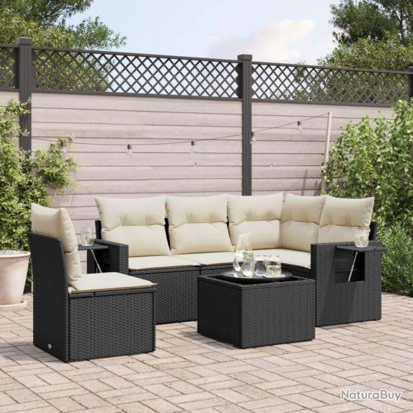 Salon de jardin 6 pcs avec coussins noir r�sine tress�e