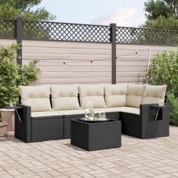 Salon de jardin 6 pcs avec coussins noir r&eacute;sine tress&eacute;e