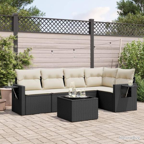 Salon de jardin 6 pcs avec coussins noir r�sine tress�e