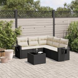 Salon de jardin 6 pcs avec coussins noir r&eacute;sine tress&eacute;e