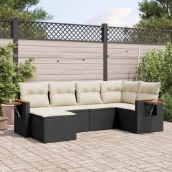 Salon de jardin 6 pcs avec coussins noir r&eacute;sine tress&eacute;e